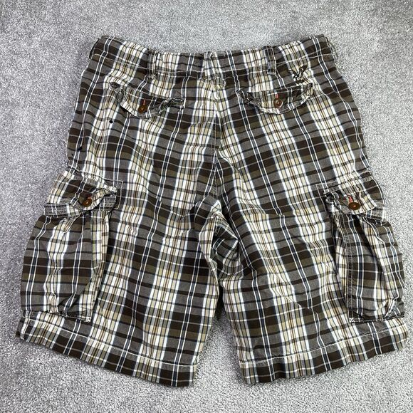 American Eagle Cargo Shorts Men’s 36 Brown Plaid Pockets Preppy Vintage - Picture 3 of 11